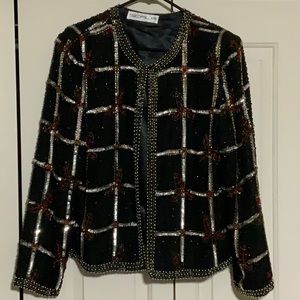 Pointsetta Vintage Scala sequins/bead jacket- XL